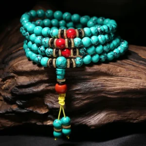 100% Natural Turquoise Raw Stone 108-Bead Multi-Layer Bracelet