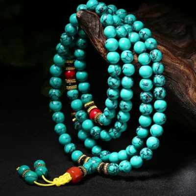 100% Natural Turquoise Raw Stone 108-Bead Multi-Layer Bracelet