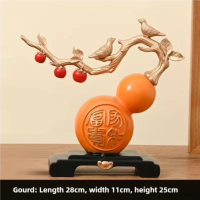 Triple Blessings Feng Shui Gourd - Magpie & Persimmon Harmony Sculpture