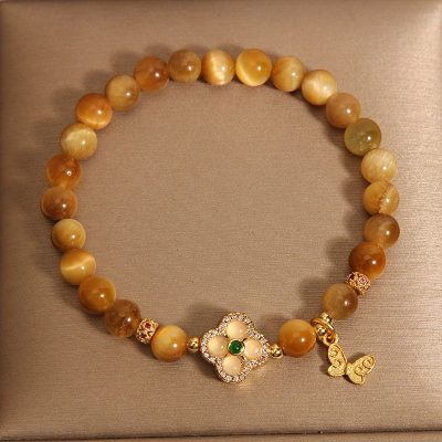 Four Leaf Clover Tiger Eye Feng Shui Bracelet - Luck & Prosperity