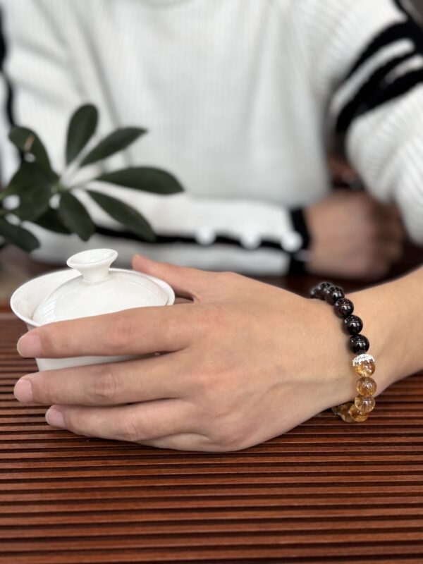 Garnet & Golden Rutilated Quartz Bracelet — Natural Energy Stone Jewelry for Strength, Wealth & Protection