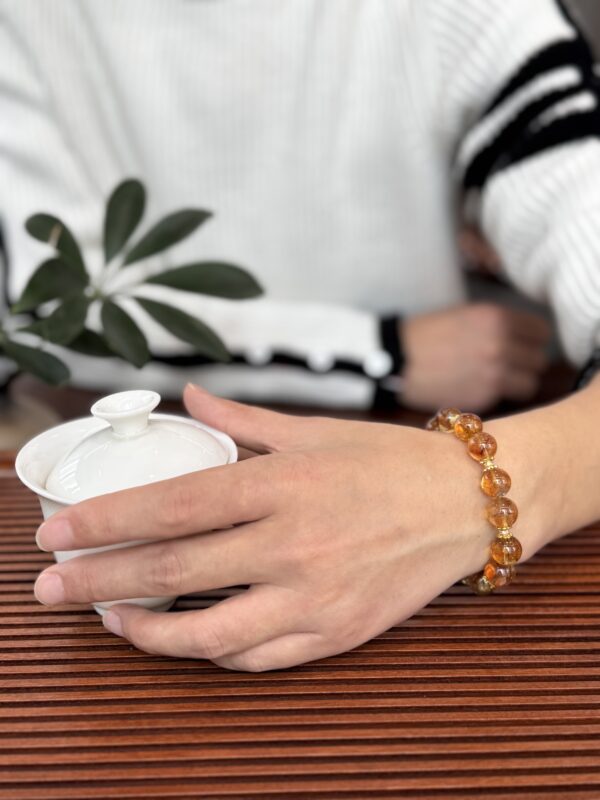 Natural Yellow Citrine Beaded Bracelet with Gold-Plated Copper Accents – Handmade Crystal Jewelry