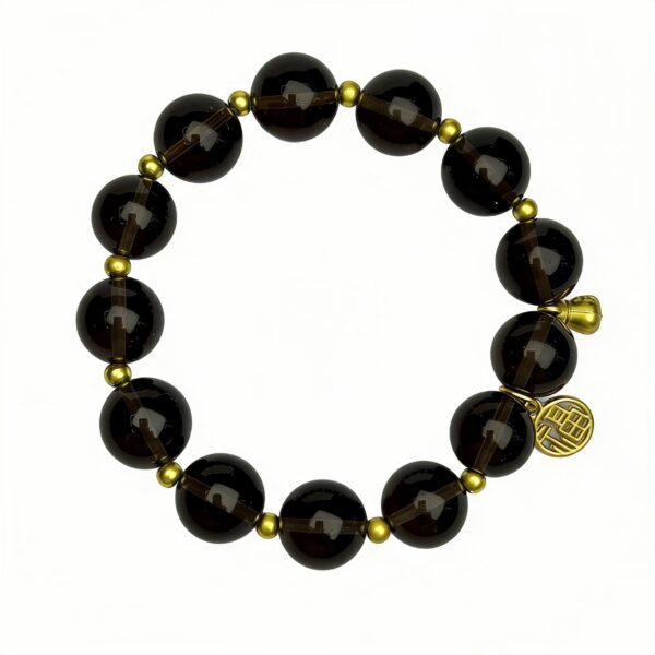 Deep Smoky Quartz Bracelet with Gold Accents â Grounding Stone for Calm, Strength & Clarity