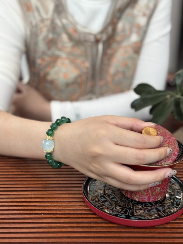 Green Strawberry Quartz & Aquamarine Bracelet – Wood Element Energy for Balance & Growth