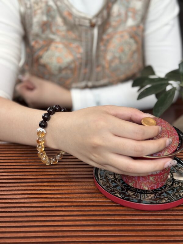 Garnet & Golden Rutilated Quartz Bracelet — Natural Energy Stone Jewelry for Strength, Wealth & Protection