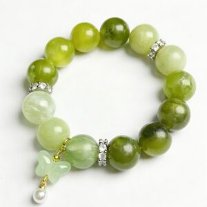 Green Gemstone Bracelet with Butterfly Charm â Symbol of Renewal, Healing & Inner Harmony