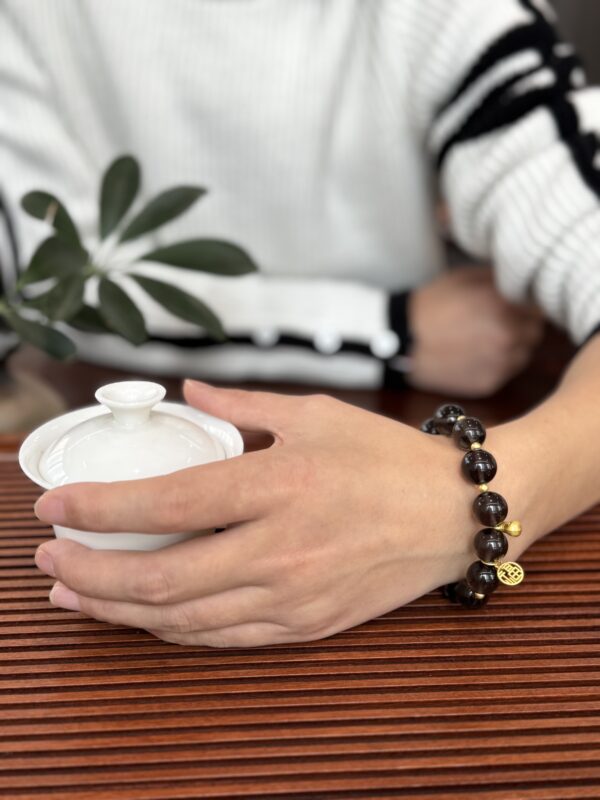 Deep Smoky Quartz Bracelet with Gold Accents — Grounding Stone for Calm, Strength & Clarity