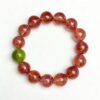 Handcrafted Strawberry Quartz Beaded Bracelet with Single Jade Stone Accent â Natural Crystal Bead Bracelet