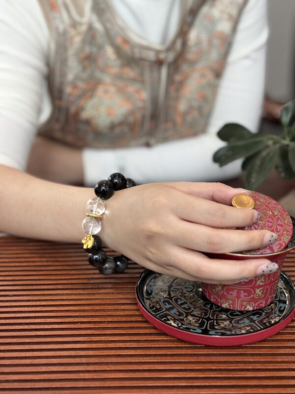 Silver Obsidian & Clear Quartz Crystal Bracelet — Grounding Protection Stone Jewelry for Men & Women