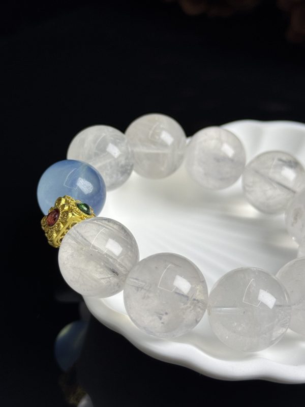 Clear Quartz Healing Bracelet with Aquamarine Accent â Purification, Emotional Balance & Soothing Energy Jewelry