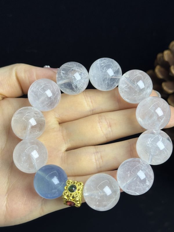Clear Quartz Healing Bracelet with Aquamarine Accent â Purification, Emotional Balance & Soothing Energy Jewelry