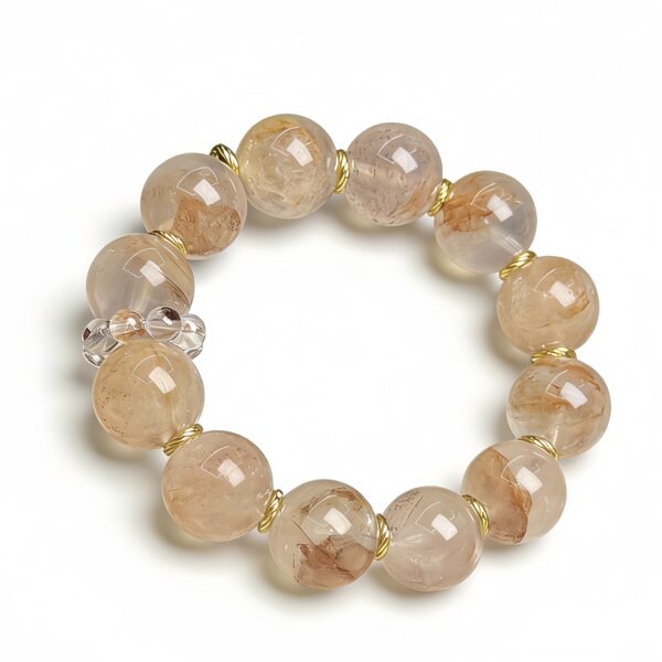 Natural Yellow Flower Quartz Bracelet with White Inclusion Quartz & Gold-Tone Copper Accents â Handmade Crystal Jewelry