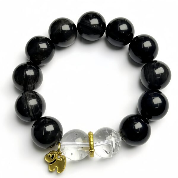 Silver Obsidian & Clear Quartz Crystal Bracelet â Grounding Protection Stone Jewelry for Men & Women