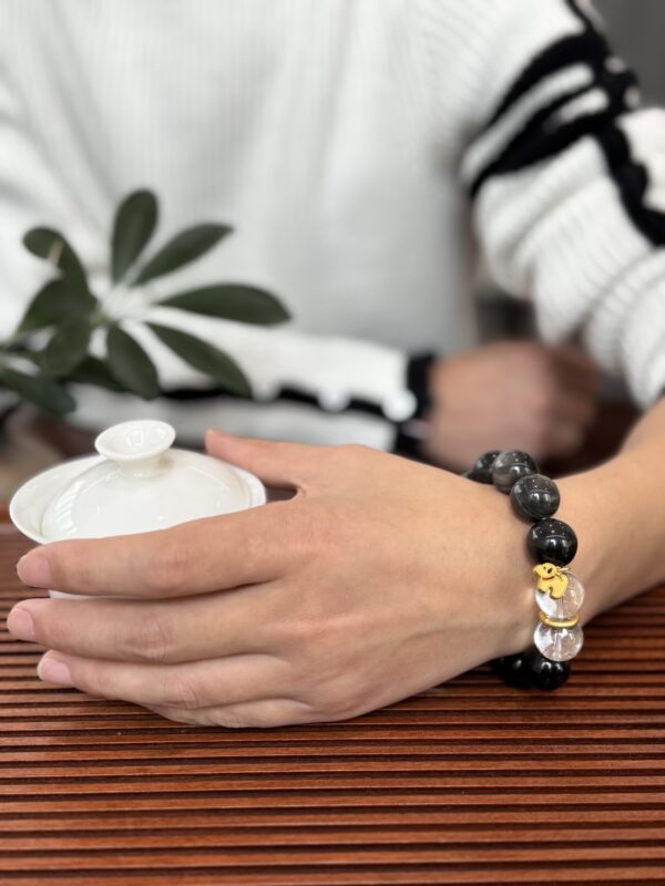 Silver Obsidian & Clear Quartz Crystal Bracelet — Grounding Protection Stone Jewelry for Men & Women