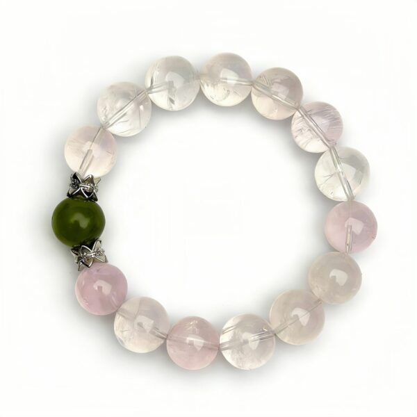 Natural Rose Quartz Bracelet Accented with Natural Jade Beads and Silver Details â Handmade Crystal Jewelry