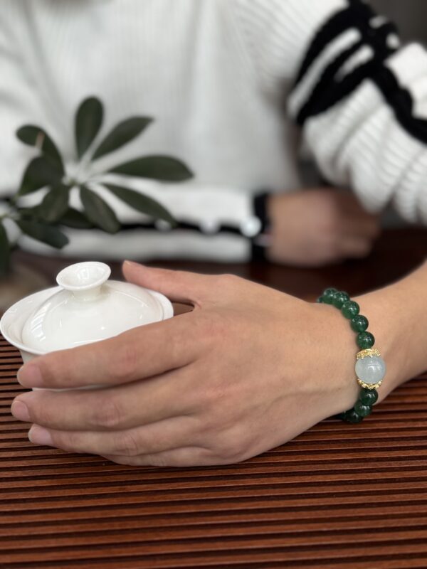 Green Strawberry Quartz & Aquamarine Bracelet – Wood Element Energy for Balance & Growth