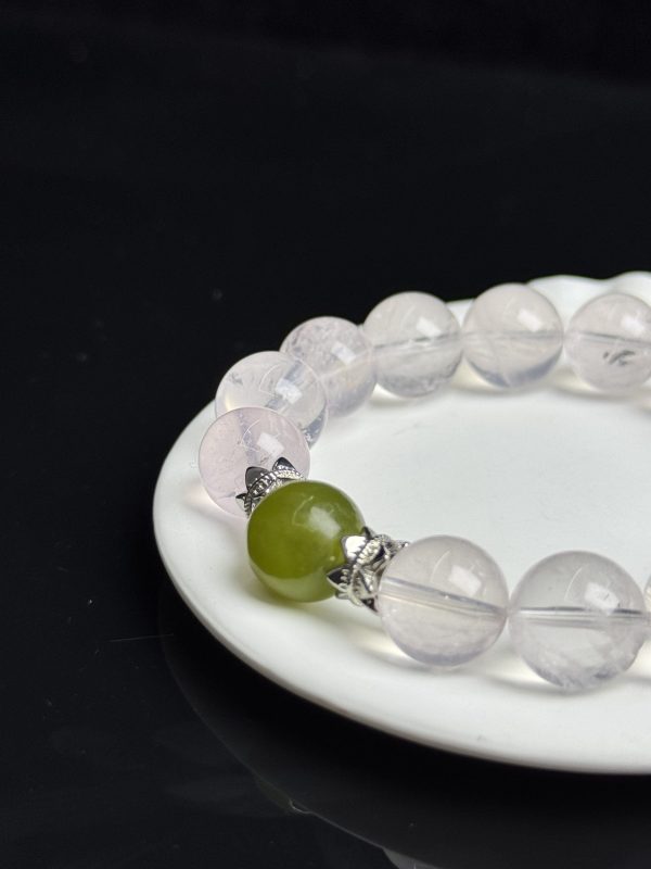 Natural Rose Quartz Bracelet Accented with Natural Jade Beads and Silver Details â Handmade Crystal Jewelry