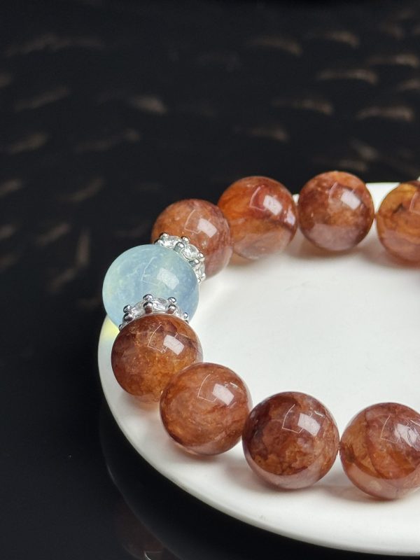 Fire Quartz Energy Bracelet with Aquamarine Crystal â Vitality, Clarity & Emotional Balance Jewelry