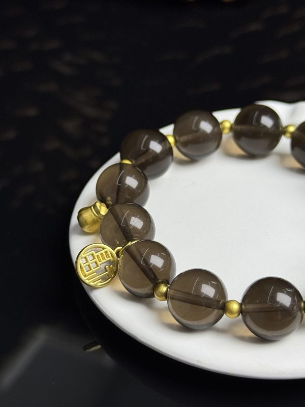 Deep Smoky Quartz Bracelet with Gold Accents â Grounding Stone for Calm, Strength & Clarity