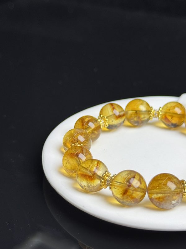 Natural Yellow Citrine Beaded Bracelet with Gold-Plated Copper Accents â Handmade Crystal Jewelry