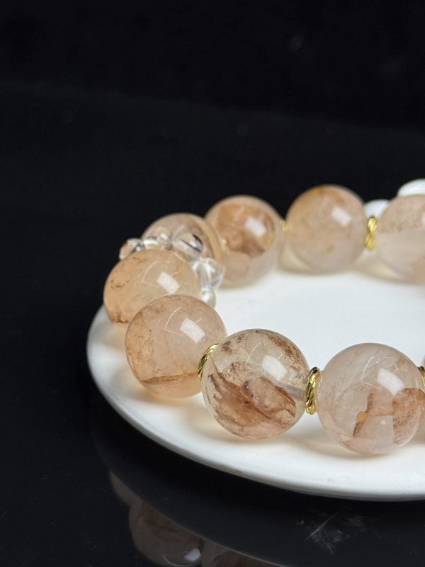 Natural Yellow Flower Quartz Bracelet with White Inclusion Quartz & Gold-Tone Copper Accents â Handmade Crystal Jewelry