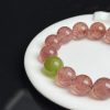 Handcrafted Strawberry Quartz Beaded Bracelet with Single Jade Stone Accent â Natural Crystal Bead Bracelet
