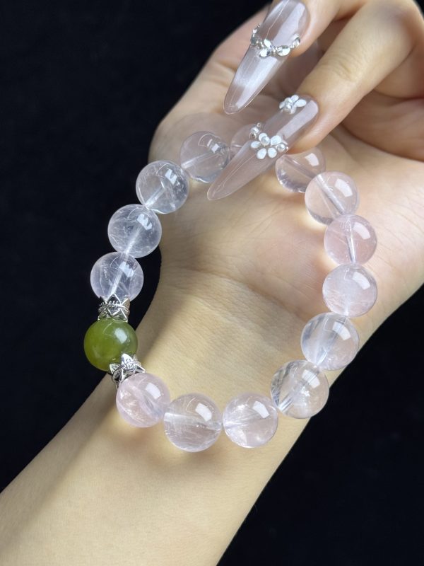 Natural Rose Quartz Bracelet Accented with Natural Jade Beads and Silver Details â Handmade Crystal Jewelry