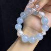 Aquamarine Crystal Bracelet with Pearl Accents & Silver Sparkle Spacers â Natural Blue Crystal Healing Jewelry