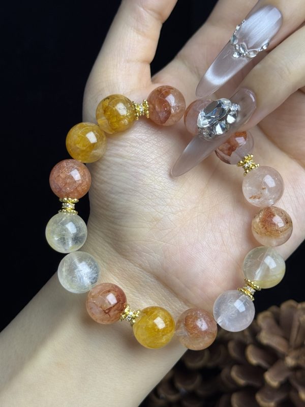 Multi-Color Inclusion Quartz Bracelet â Natural Flower Quartz Crystal Jewelry for Energy, Balance & Positive Vibes