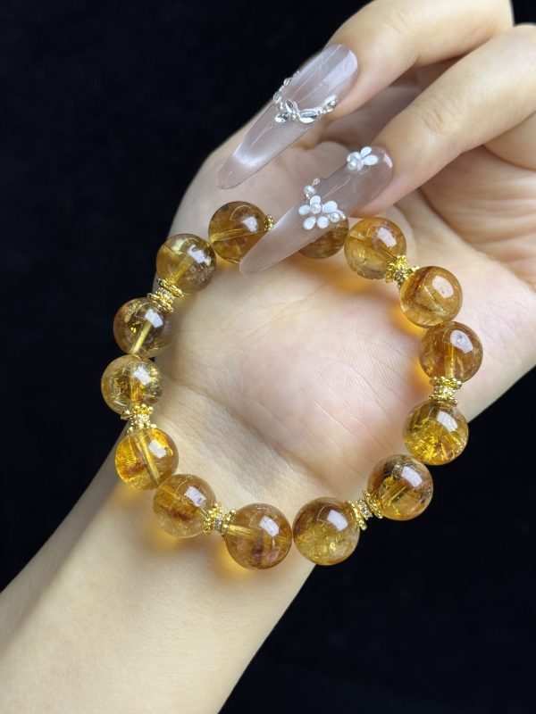 Natural Yellow Citrine Beaded Bracelet with Gold-Plated Copper Accents â Handmade Crystal Jewelry