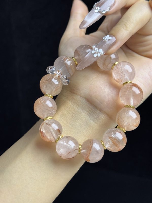 Natural Yellow Flower Quartz Bracelet with White Inclusion Quartz & Gold-Tone Copper Accents â Handmade Crystal Jewelry