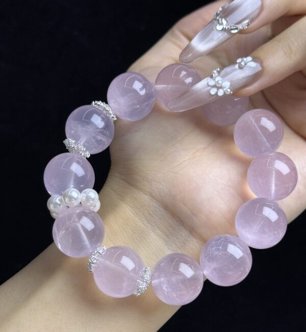 webwxgetmsgimg (2) “Natural Rose Quartz Bracelet with Pearl Accent — 16mm Pink Crystal Beads, Handmade Healing Crystal Jewelry for Love & Balance”