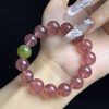 Handcrafted Strawberry Quartz Beaded Bracelet with Single Jade Stone Accent â Natural Crystal Bead Bracelet