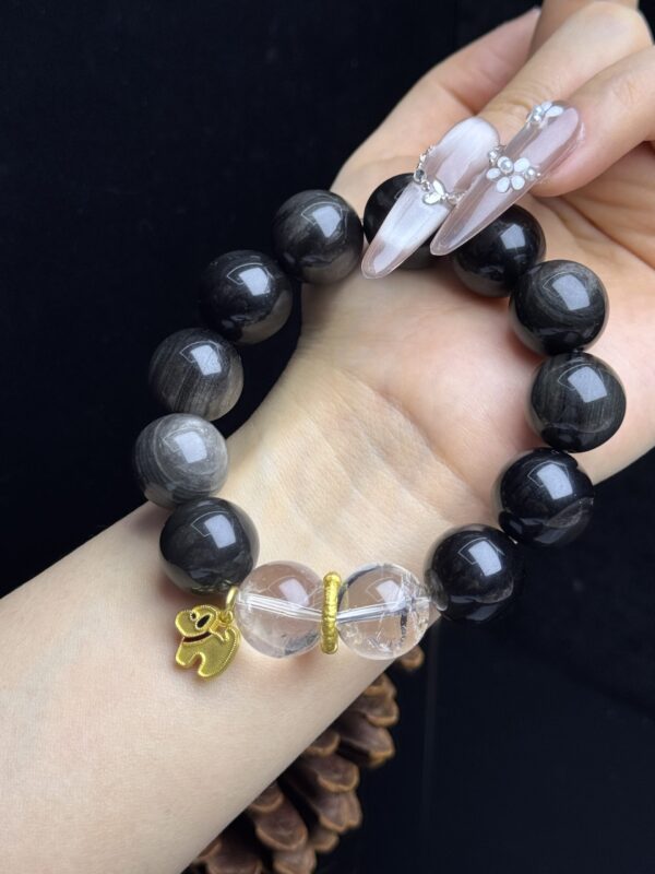 webwxgetmsgimg (8) Silver Obsidian & Clear Quartz Crystal Bracelet — Grounding Protection Stone Jewelry for Men & Women
