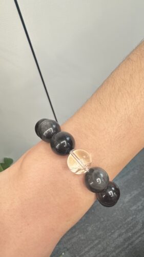 Silver Obsidian & Clear Quartz Crystal Bracelet — Grounding Protection Stone Jewelry for Men & Women photo review