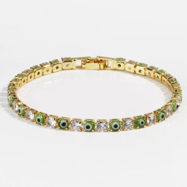 Green Evil Eye Tennis Bracelet | Gold-Tone Crystal Protection Bracelet for Good Luck