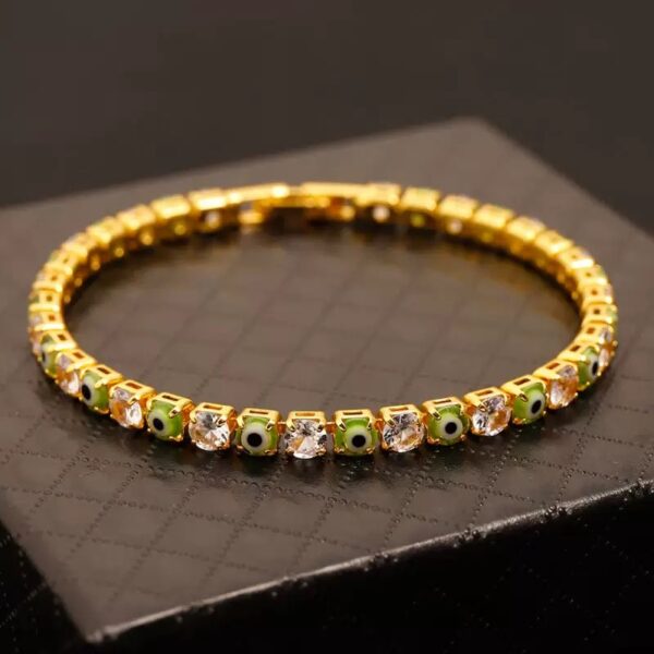 Green Evil Eye Tennis Bracelet | Gold-Tone Crystal Protection Bracelet for Good Luck