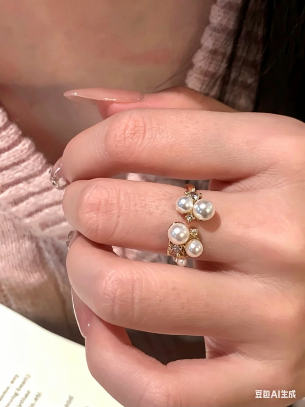 Pearl Blossom Adjustable Open Ring