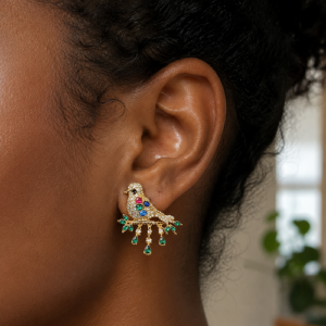 Golden Crystal Encrusted Bird Earrings photo review