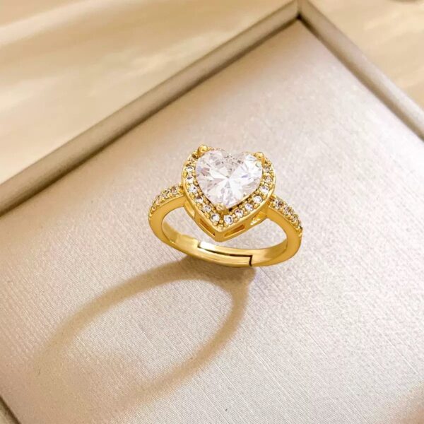 Heart Zircon Adjustable Gold Ring