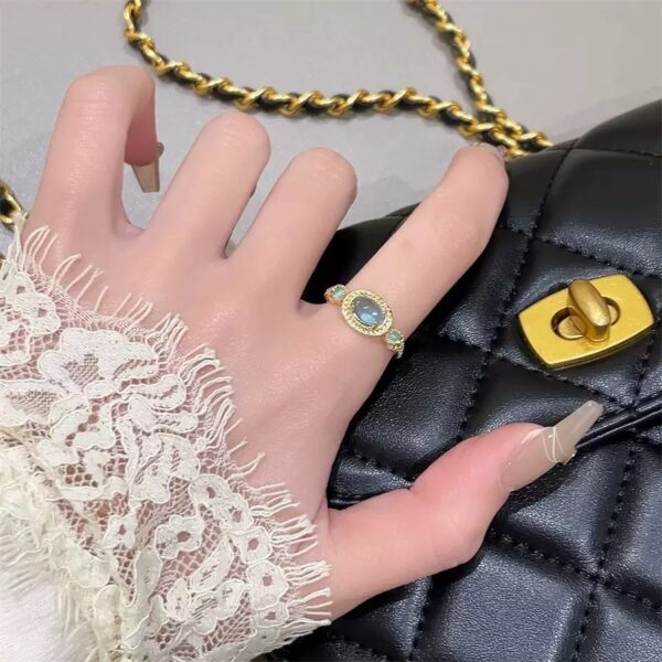 Aqua Halo Adjustable Gold Open Ring