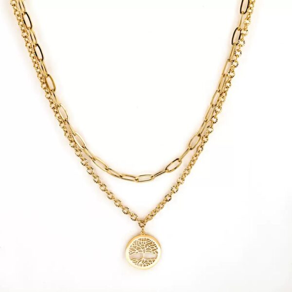 3ce472675ff53e0ffdcc0881e07519f3 Tree of Life Layered Titanium Necklace | Gold Double Chain Pendant