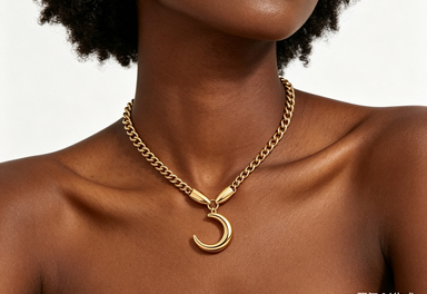 Luna Crescent Titanium Necklace | Gold Moon Pendant Chain