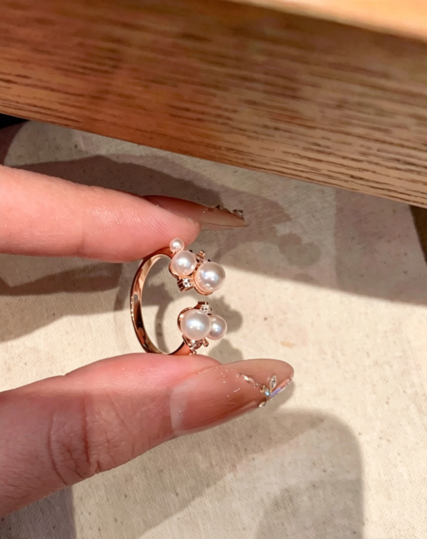 Pearl Blossom Adjustable Open Ring