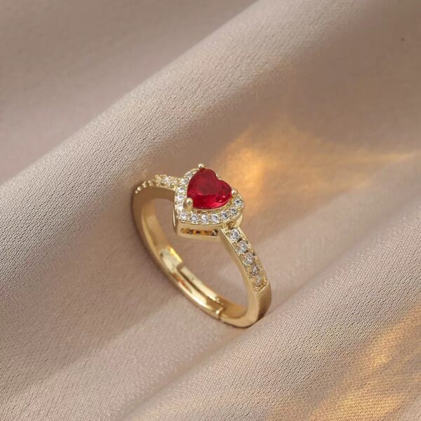Heart Zircon Adjustable Gold Ring