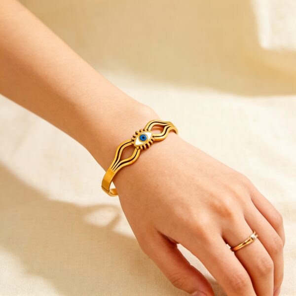 Gold Evil Eye Bracelet for Women – Stainless Steel Lucky Protection Bangle Jewelry