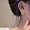 Golden Crystal Lattice Square Earrings