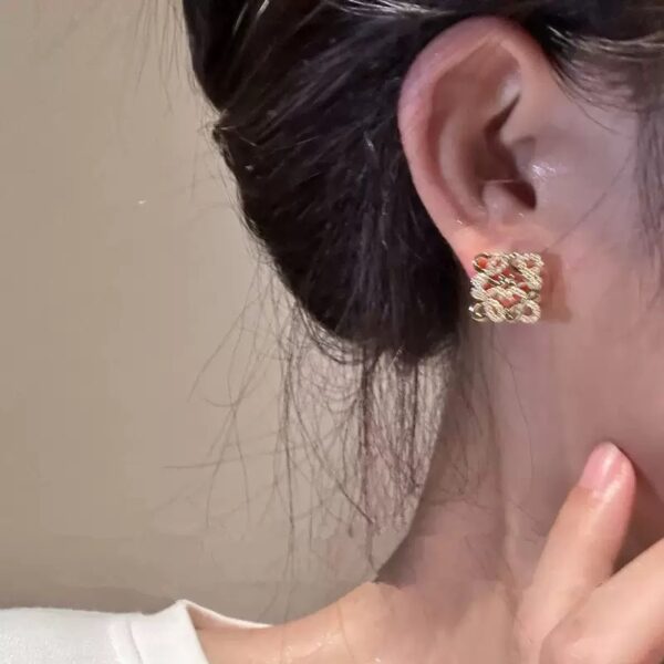 Golden Crystal Lattice Square Earrings