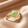 Emerald Pearl Asymmetrical Gold Ring