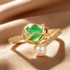 Emerald Pearl Asymmetrical Gold Ring